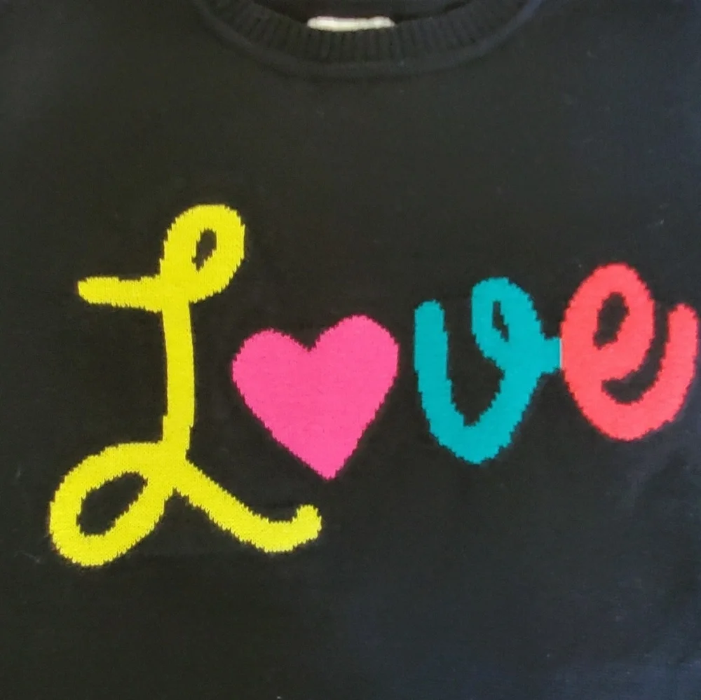 The Children's Place Black Sweater Dress with Colorful Love Design Girl XL 14